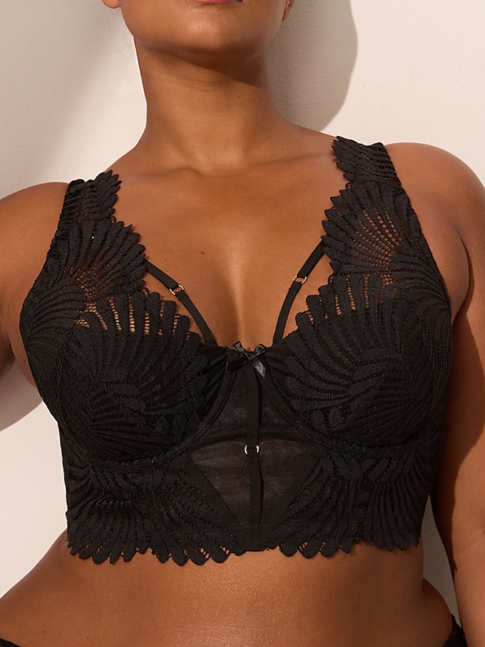 Lane Bryant Cacique Black Lace French Balconette Longline Bra 44D